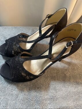 Elegant Black Lace Peep-Toe Heels with Ankle Strap